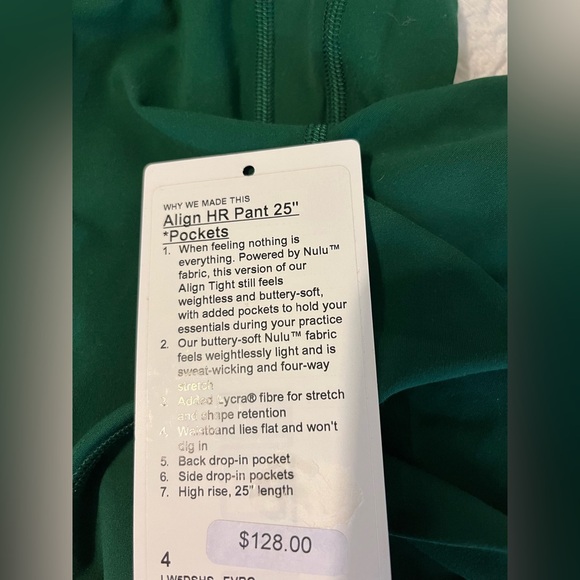 Lululemon Align HR Tight - 25” with side pockets - Size 4 - Evergreen - Picture 5 of 5
